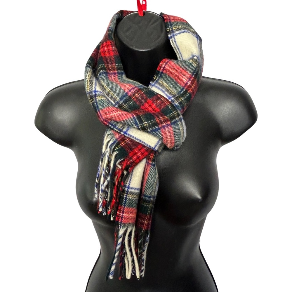 LL Bean Plaid Wool Scarf - Red, Black, White